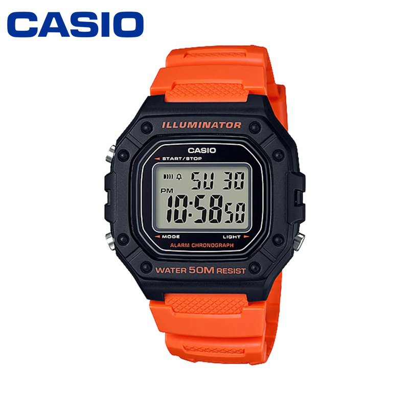 CASIO カシオ W218 オレンジ メンズ レディース キッズ チープカシオ 薄型 軽量 防水 スクエア デジタル 四角 腕時計 小学生 中学生