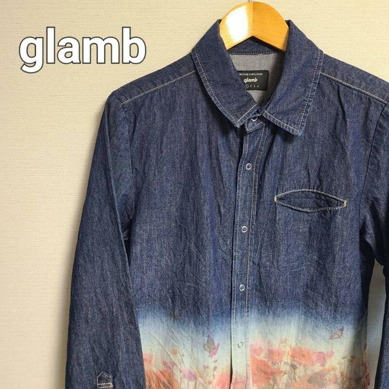 glamb グラム デニム シャツ グラデーション 花柄 ボタニカル フラワー