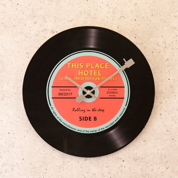 新品 掛け時計 ガラス製 ウォールクロック レコードプレーヤー オレンジ 時計 掛時計 インテリア 飾り 雑貨 コレクション おしゃれ