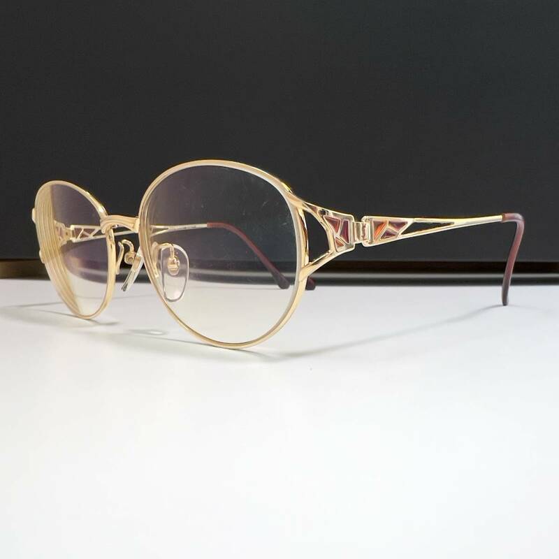 ◆YvesSaintLaurent イヴサンローラン サイドYSLロゴ ステンドグラス風 眼鏡フレーム メガネ 老眼鏡 ゴールド アイウェア EYEWEAR