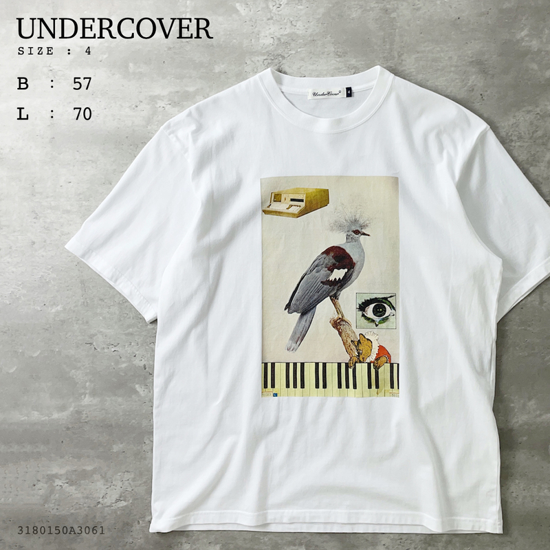 UNDERCOVER　4 メンズ XL 22SS 半袖 グラフィック アート ボックス プリント Tシャツ 白 ホワイト 綿 100% コットン 丸首 ピアノ 鳥 日本製