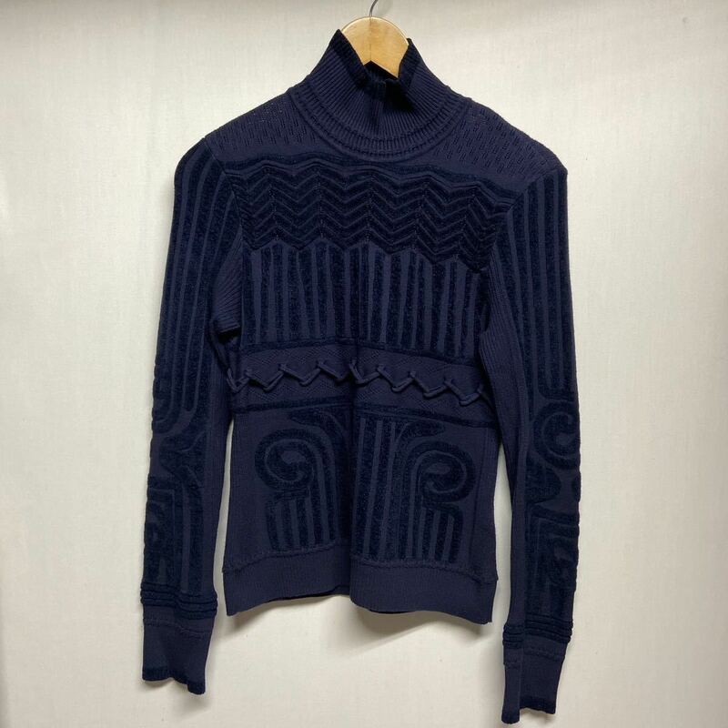 【mame kurogouchi マメ グラゴウチ】Jomon Pattern HighNeck Knitted Top セーター 1 ブラック レーヨン 2311oki