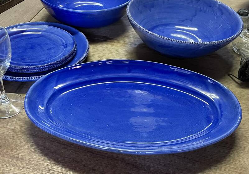 イタリア　ハンドペイント　オーバル　大皿　36×23㎝　陶器　　ブルー
