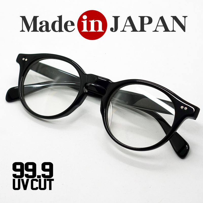 日本製 鯖江 眼鏡 フレーム 職人 ハンドメイド 細い ラウンド ボストン UVカット 新品 ブラック 黒