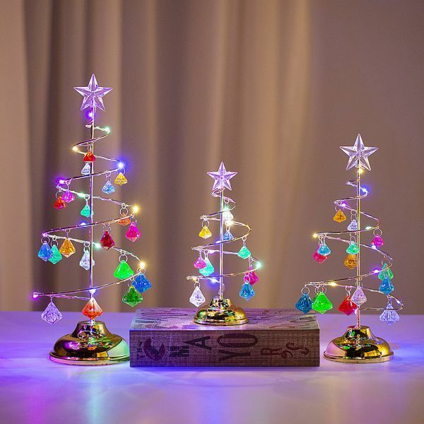 クリスマス　めっきアイアンツリー　LED発光　クリスタル　クリスマスツリー　置物　ナイトライト　プレゼント　R582