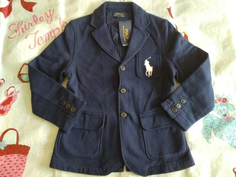 新品 　POLO RALPH LAUREN ポロラルフローレン 　８Ｓ　１４０　ビッグポニー刺繍入りトレーナー地　ジャケット　紺　￥18260