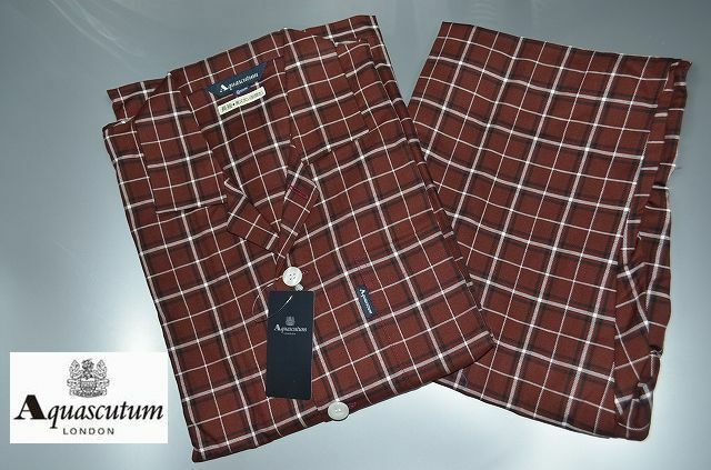 新品 M アクアスキュータム 日本製 Aquascutum ツイルチェック パジャマ 寝巻き 綿100%（コットン100％）レナウン R