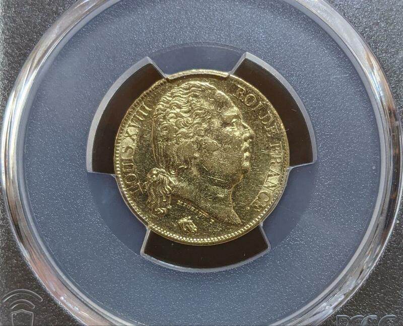 1819年 フランス 20フラン金貨 ルイ18世 PCGS AU50 アンティークコイン ヴィンテージ