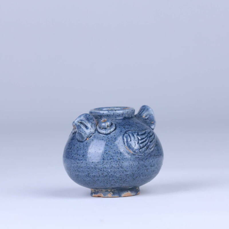 中国 唐物 古瓷 時代物 唐代藍釉鳥首形壺