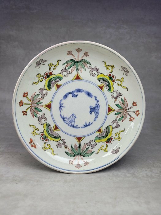 中国文物 古瓷 収集家の放出品 清代青花粉彩 花卉紋盤