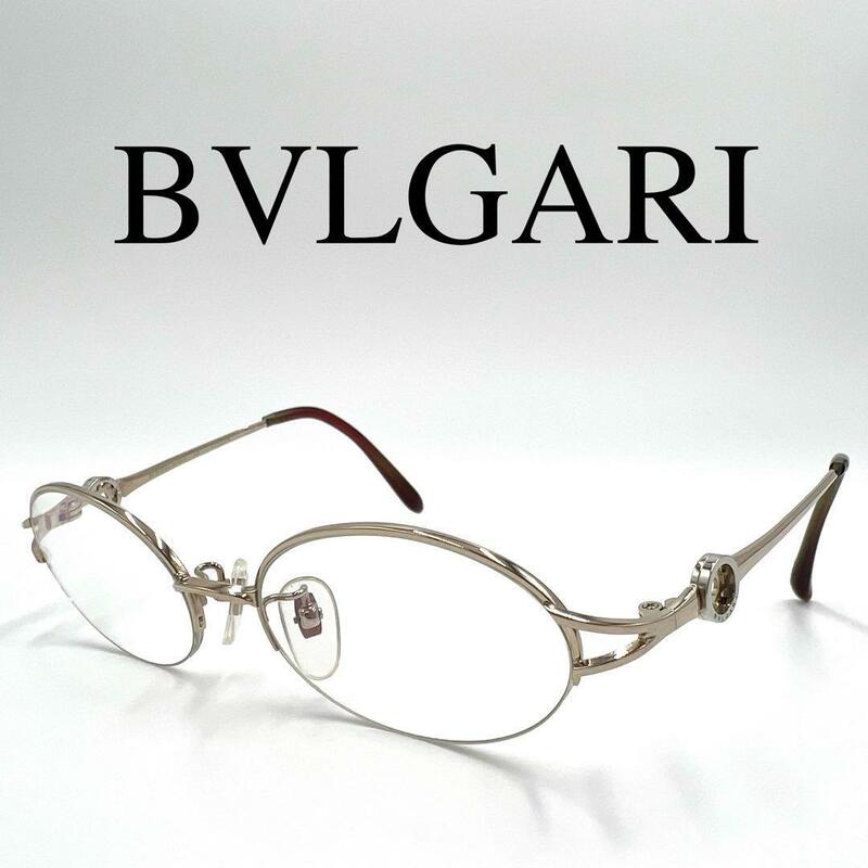 BVLGARI ブルガリ メガネ 眼鏡 度入り サイドロゴ ハーフリム ケース付