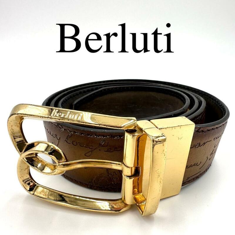 Berluti ベルルッティ ベルト ロゴバックル カリグラフィ レザー