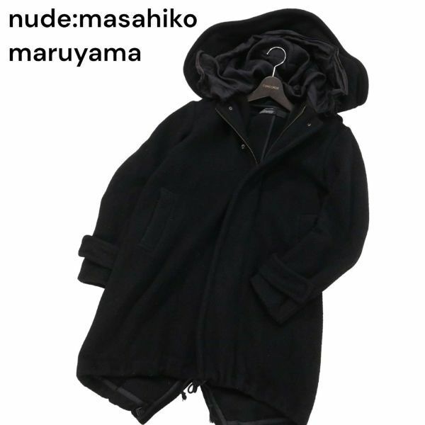 nude:masahiko maruyama ヌード マサヒコマルヤマ 秋冬 ワイヤー ビッグフード★ ウール モッズコート Sz.40　メンズ 黒　I3T02118_B#N