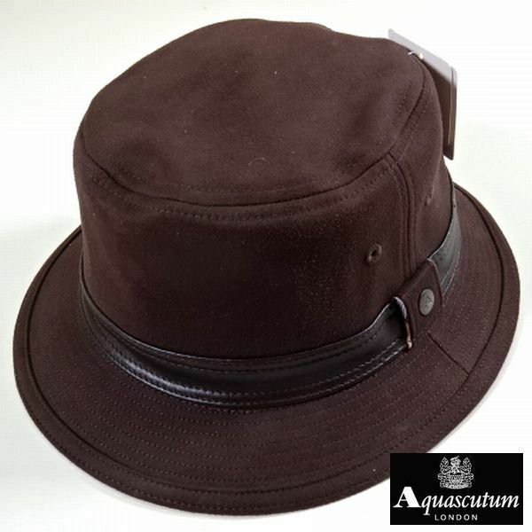 新品 アクアスキュータム ロンドン 日本製 バケットハット 帽子 茶 M 56cm Aquascutum LONDON 正規品 メンズ 男性 紳士