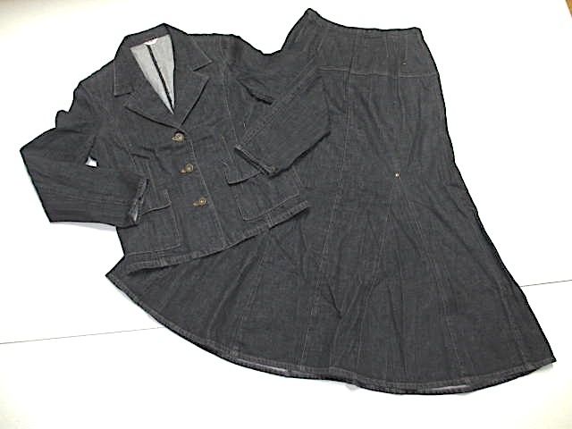 ピンクハウス　デニムセットアップ　テーラードジャケット&マーメイドスカート　Lサイズ　黒　経年未着用