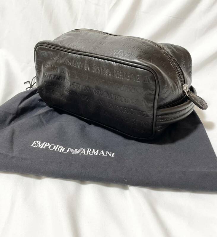 イタリア製　EMPORIOARMANI エンポリオアルマーニ 総柄 ロゴ レザー バッグ クラッチバッグ セカンドバッグメンズ 保存袋付き　