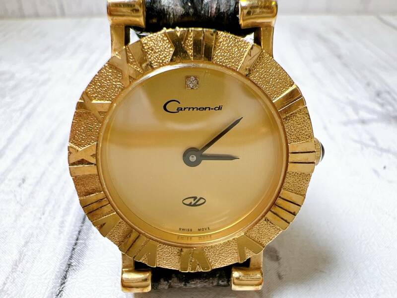 カーメンディ Carmen-di CLD-90101 ２針 アナログ クォーツ 腕時計 レザーベルト ゴールドカラー 稼働品 【3457