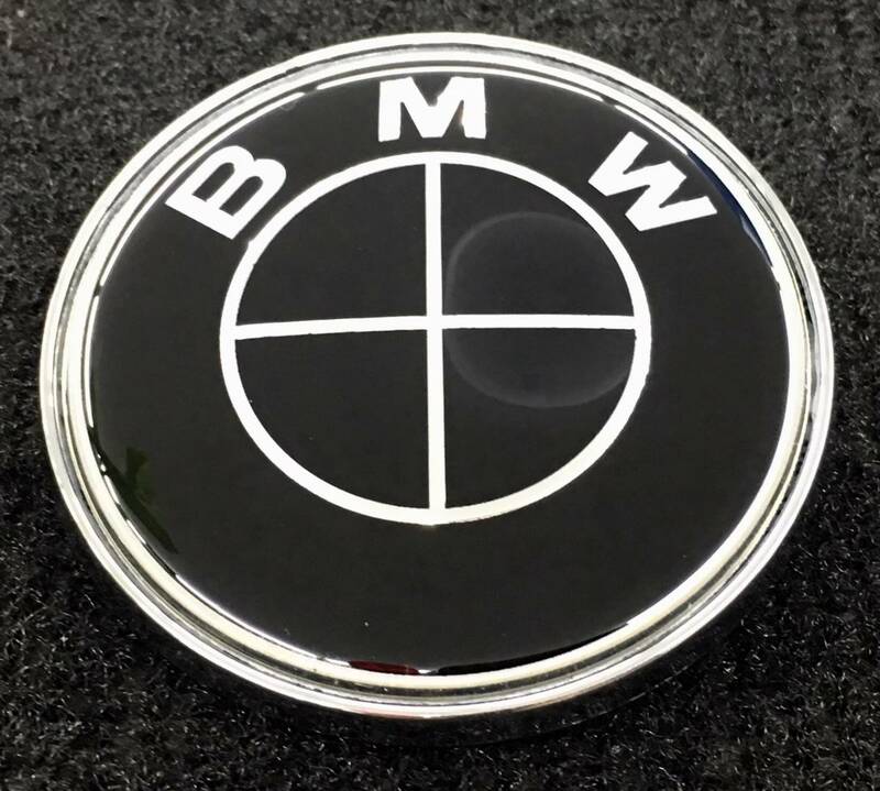 BMW ボンネットエンブレム 裏 メッキタイプ 74mm 新品 黒/黒 クリスタル仕上げ E36E39E46E53E70E71E60E63E65E66E81E82E83E84E87E88E90
