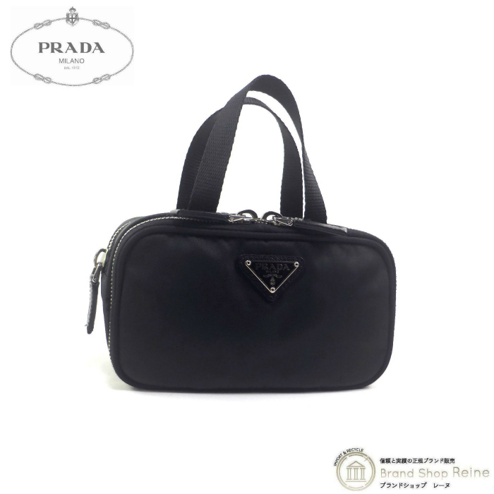 プラダ （PRADA） ナイロン テスート×サフィアーノ コスメ ポーチ トライアングルロゴ ミニ ハンド バッグ 1N1347 NERO（新品同様）中古