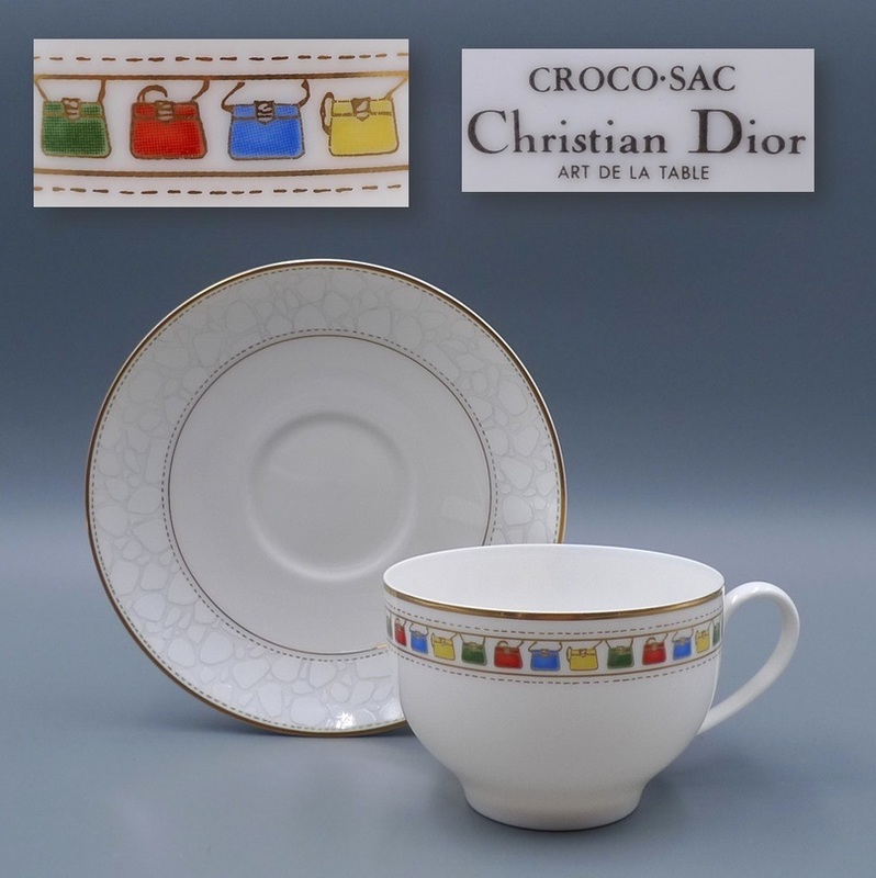希少 美品 クリスチャンディオール 食器 カップ&ソーサー Christian Dior ティーカップ コーヒー碗皿 CROCO SAC 検索(すずらん 鈴蘭)