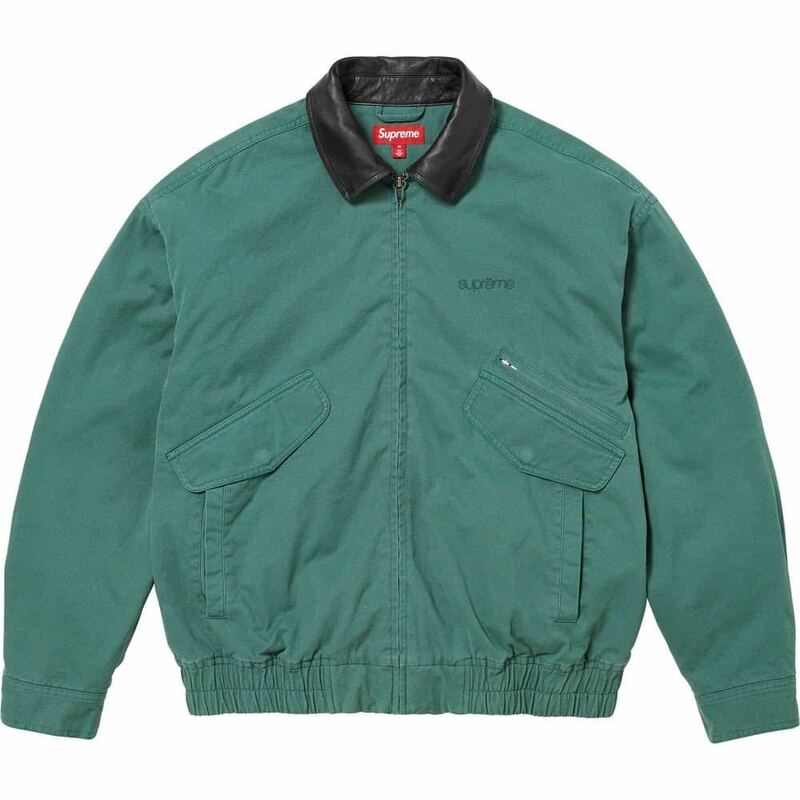 送料無料 M 緑 Supreme Leather Collar Utility Jacket Green シュプリーム ユーティリティ ジャケット グリーン 23FW LOOKBOOK 新品
