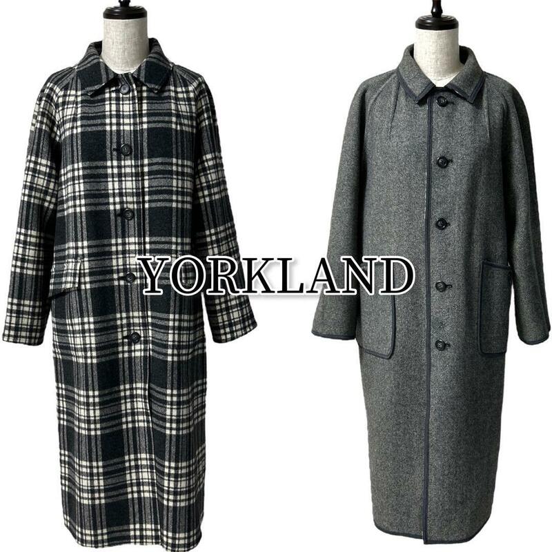 YORKLAND リバーシブルロングコート ヘリンボーン チェック 9AR