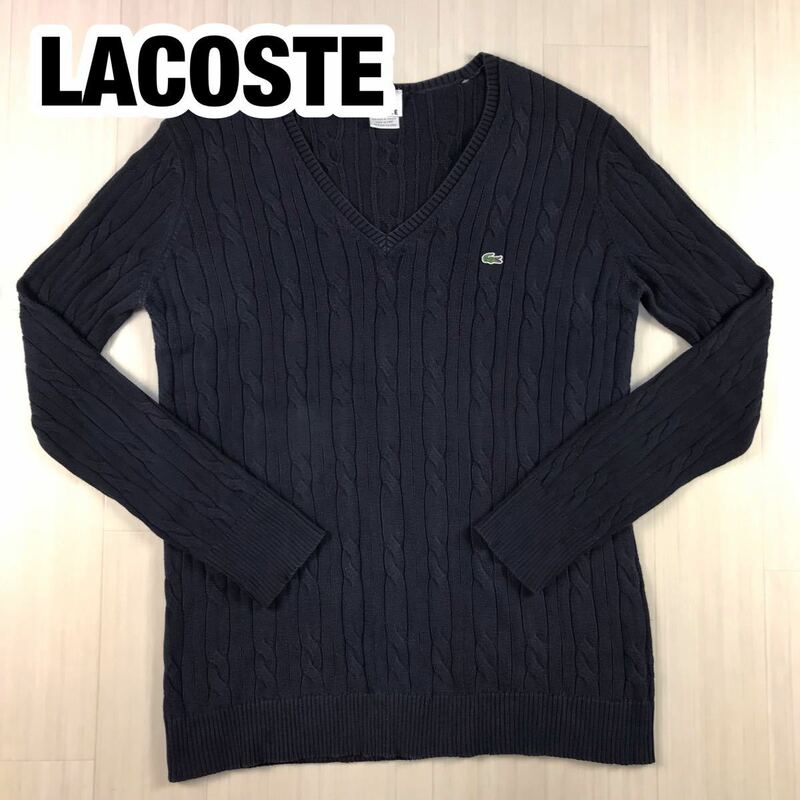 LACOSTE ラコステ ケーブルニット レディース 44 ネイビー ワニ