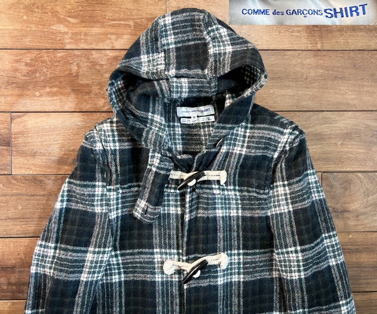 値下げ！初期◆COMME des GARCONS SHIRT コムデギャルソンシャツ◆縮絨ウール ダッフルコート◆タータンチェック◆フランス製◆アーカイブ