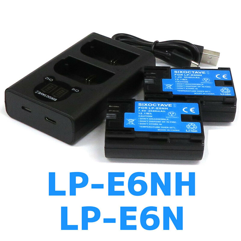 キャノン　LP-E6NH　LP-E6N 互換バッテリー 2個　と　デュアル互換USB充電器の　3点セット　EOS R5 C　blackmagic pocket cinema camera 6k