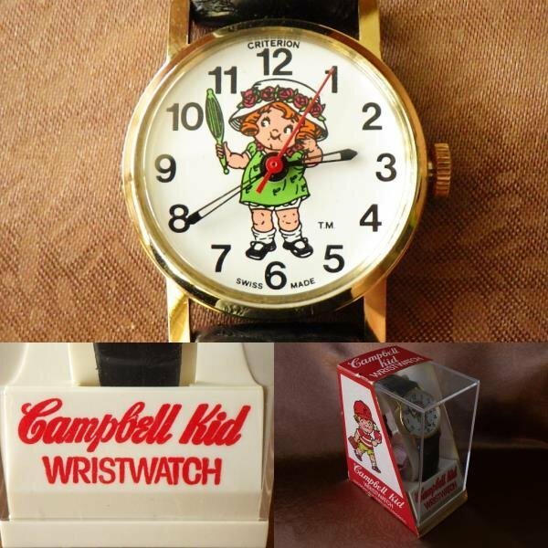 デッド未使用★1982年 キャンベルキッズ CRITERION社 スイス製 手巻腕時計 オリジナルボックス付 キャンベルスープ 広告キャラクター 2