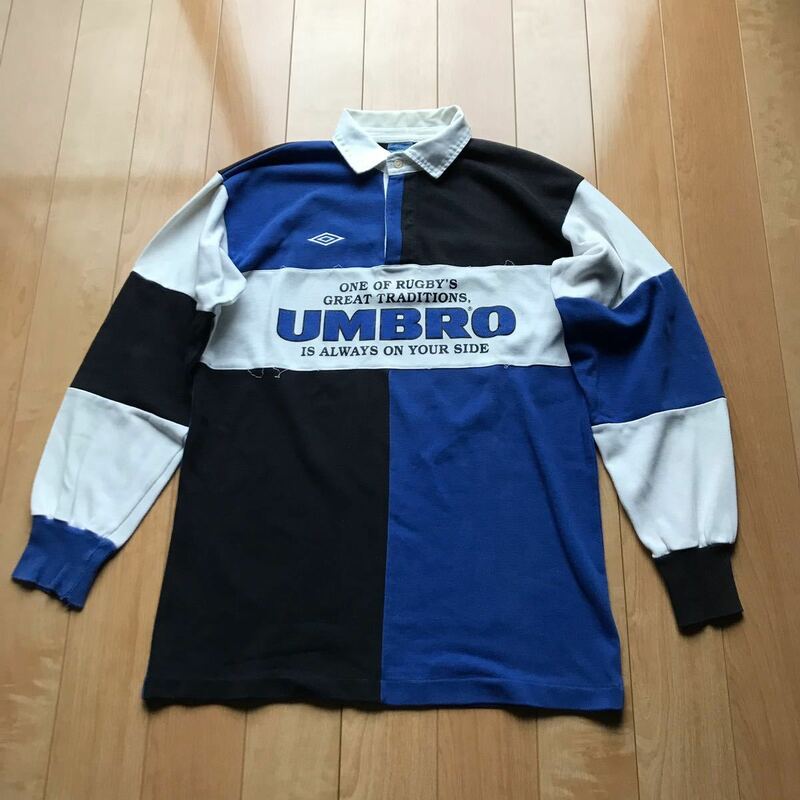 90's アンブロ ポロシャツ 579-1-12 メンズ L ブルー ブラック ホワイト フットボール スポーツ