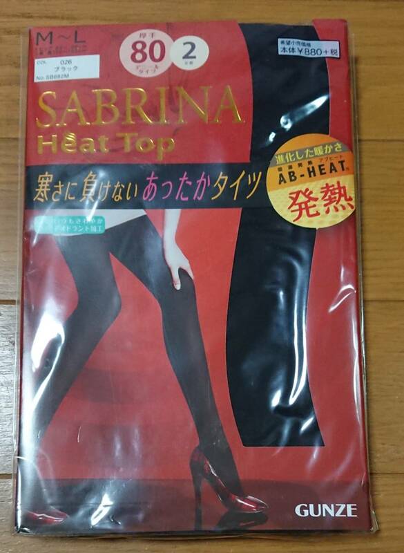 【未使用】寒さに負けないあったか タイツ SABRINA HeatTop M-L ブラック 厚手 80デニール 2足組 AB-HEAT GUNZE