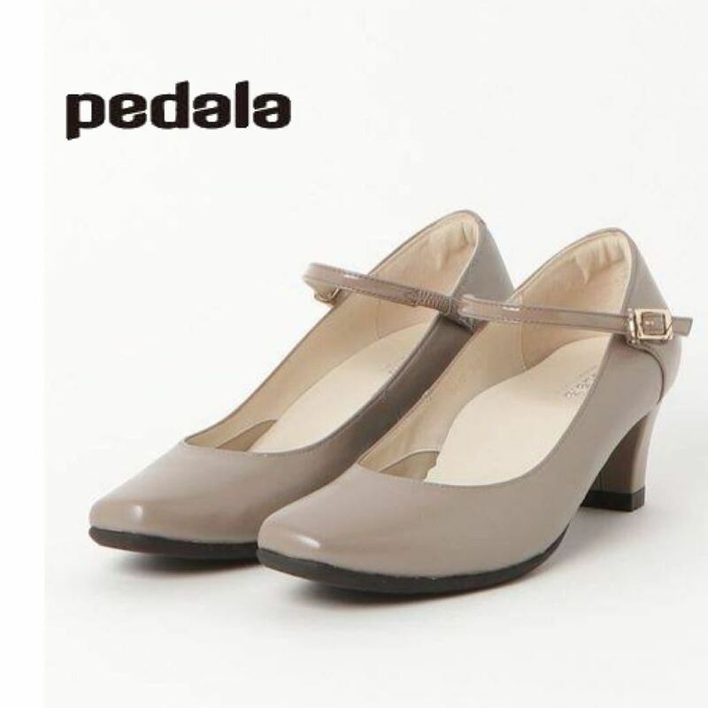 【美品】PEDALA アシックスウォーキング ペダラ 定価2.4万 ストラップパンプス 23cm E ベージュ レディース 靴 レザー×エナメル 日本製