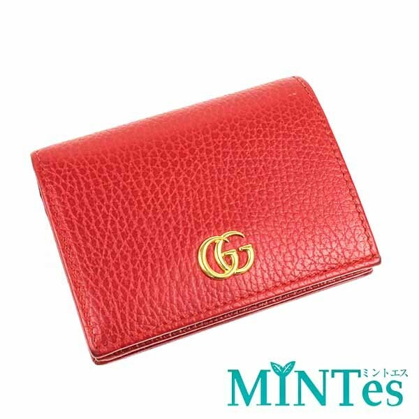 Gucci グッチ GGマーモント 二つ折り財布 456126 レッド レザー レディース 女性 コンパクト ウォレット 小さめ 小ぶり 赤 シンプル