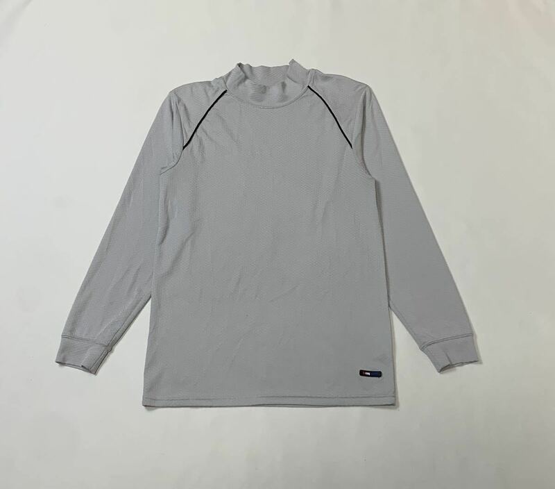 le coq sportif ルコック // 長袖 総柄 ラバーワッペン ストレッチ ハイネック Tシャツ (グレー系) サイズ M