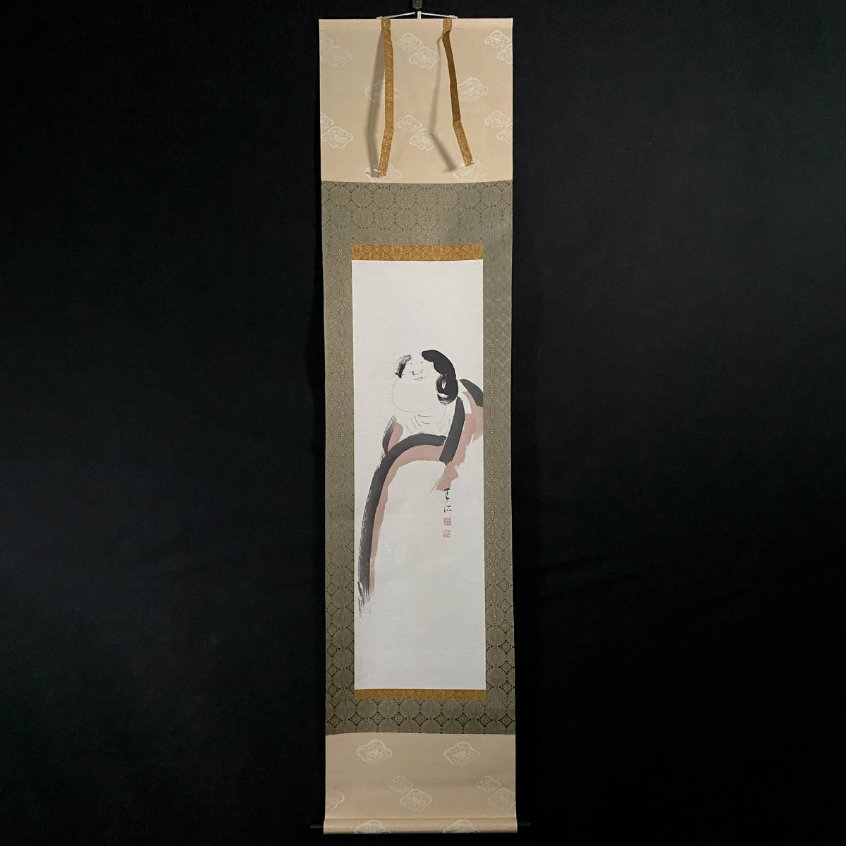 【真作】『出口王仁三郎（大本教聖師）』筆/紙本掛軸 日本画 “女だるま”（識：出口直日）　＜231101011＞