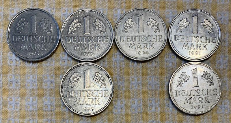 ● 【中古】ドイツ連邦共和国 1 マルク　1978〜1991年　6枚　硬貨　コイン、ユーロ発行前
