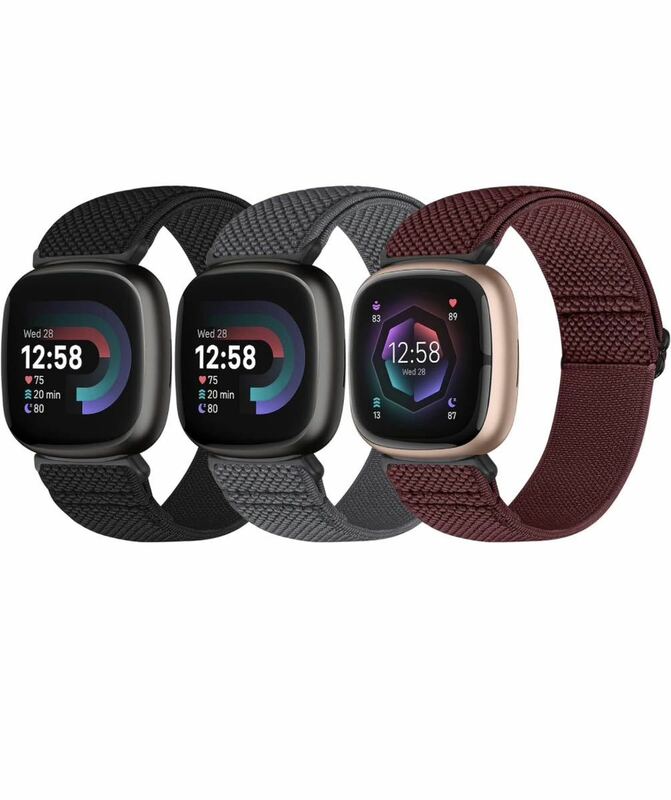 交換用時計バンド Fitbit Versa 4/Sense 2/Versa 3/Sense バンド レディース メンズ 伸縮性ナイロン ソフト 調節可能 3本