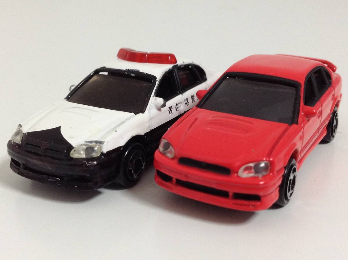 2台 スバル 3代目 レガシィ セダン B4 RSK BE5 パトカー ブリッツェン 1998(2000)年式~ 1/81 約5.6cm Yujin トミカJr ミニカー 送料￥180