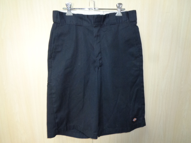 b982◆DICKIES ルーズフィット ワークショーツ◆ディッキーズ ｗ実寸約76cm ブラック フラットフロント ハーフパンツ 42283BK US古着 5K