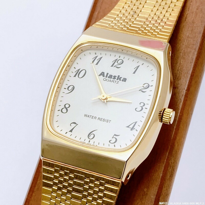 【未使用 / 送料230円】 RICHO ALASKA 日本製ムーブ レトロ スクエア ゴールドカラー V408-900 WLP メンズ腕時計 No.31129-1