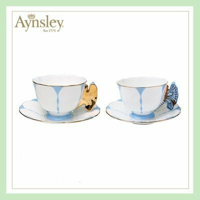 [Aynsley] エインズレイ　イギリス　洋食器　茶器　限定色　蝴蝶柄　蝶々　カップ＆ソーサー　4点セット　お祝い　プレゼント　ブルー