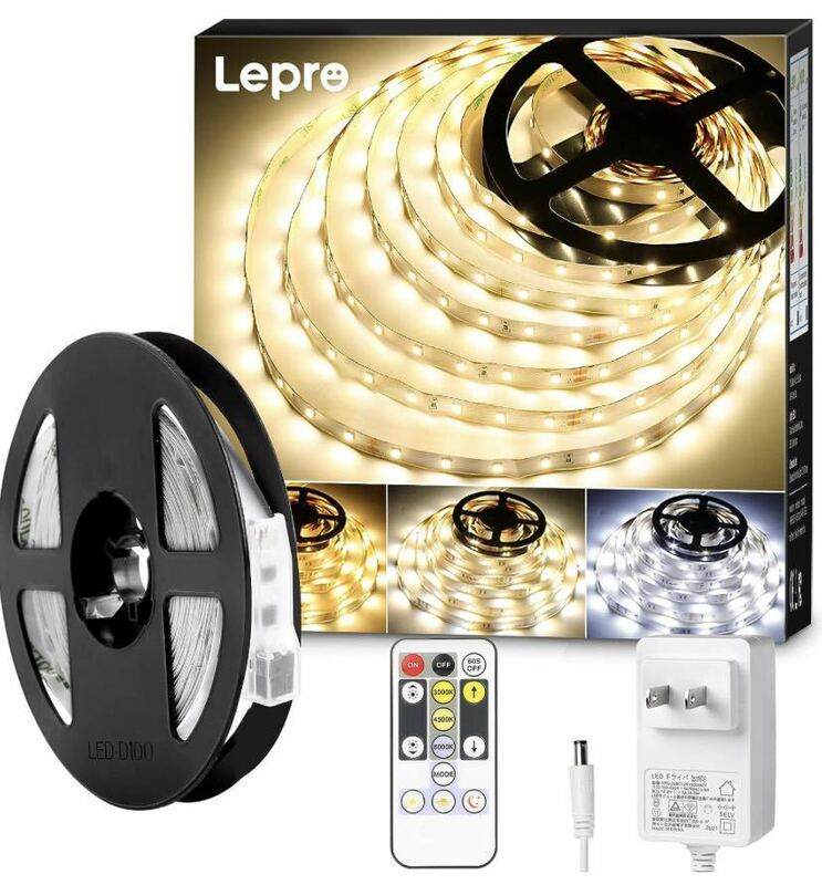 【未検品】Lepro テープライト led BB578 12V 電球色・昼白色・昼光色 明るさ調整 間接照明 リモコン付き 調光調色 イルミネーションライト