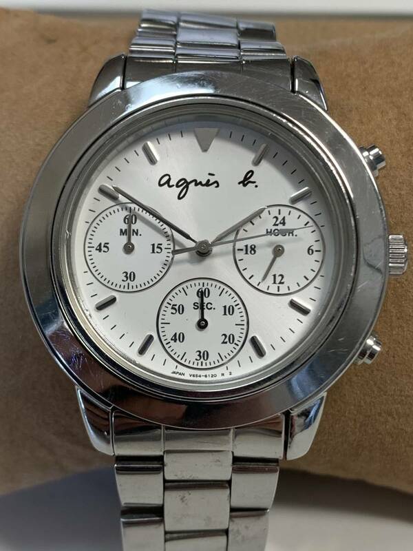 Ｂ855　腕時計　agnes b./アニエスベー　V654-6100 AO クロノグラフ　ラウンド　白文字盤　3針