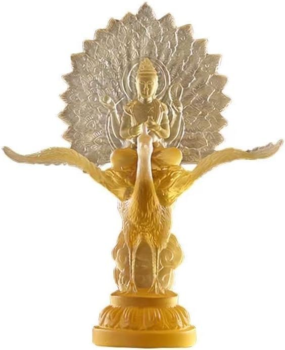 孔雀明王 仏像 孔雀仏母 孔雀王母菩薩 置物 瑠璃材質守り本尊 除災 祈る 厄除け高さ13.5CM
