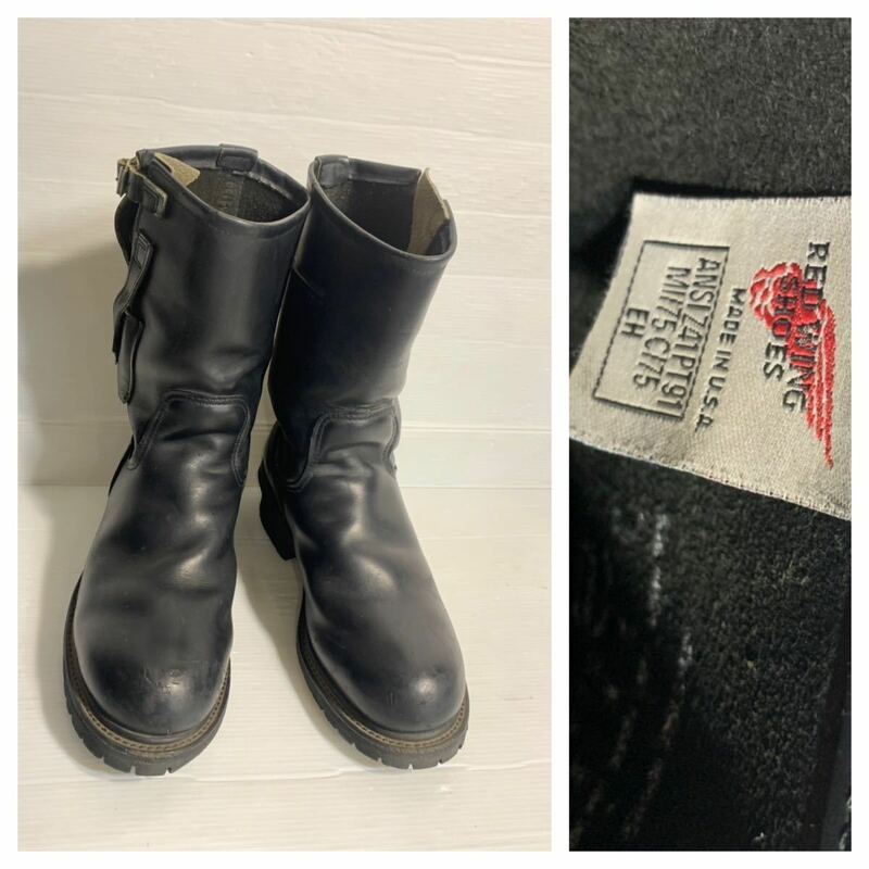 90's ヴィンテージ RED WING レッドウイング　USA製　PT91 UFCW ナイフポケット付き　スチールトゥ　エンジニアブーツ 黒 8D 26cm ブラック