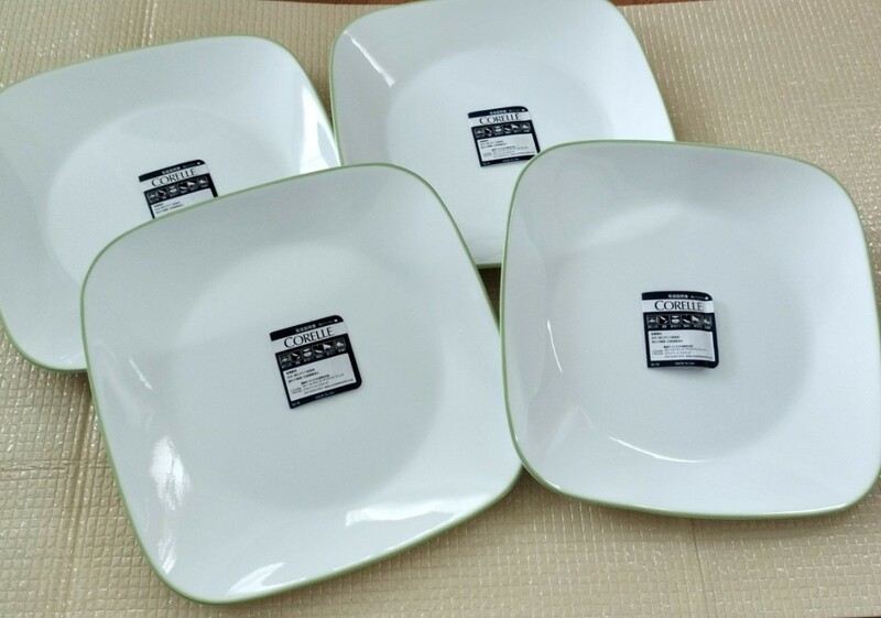 【送料込み】 新品 コレール スクエア 中皿 4枚 まとめ売り ホワイト グリーン 食器 CORELE 皿 大きめ キッチン用品 プレート #tnftnf