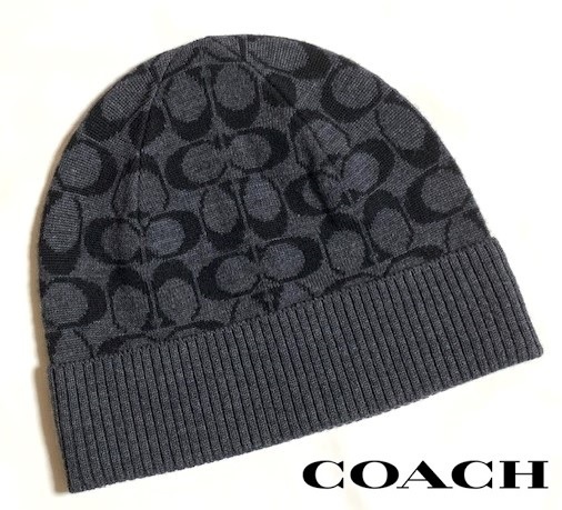 特価！ 人気 COACH コーチ シグネチャー ニット帽 ビーニー CK708 BK 新品本物