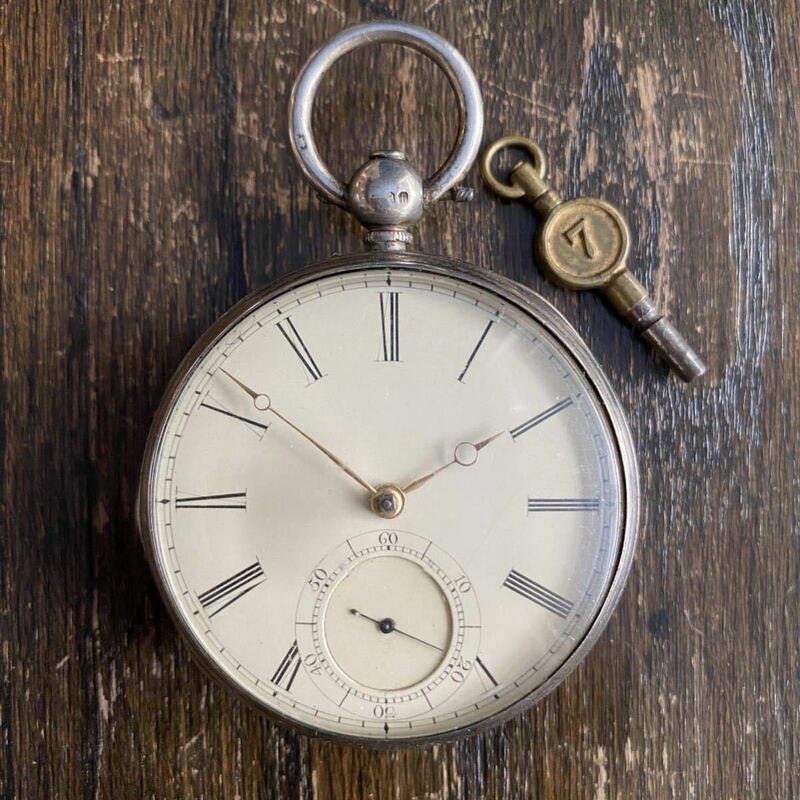 1857年 英国製 リヴァプールジュエル 大型鎖引き懐中時計 銀無垢135g 美品 ブルズアイ風防