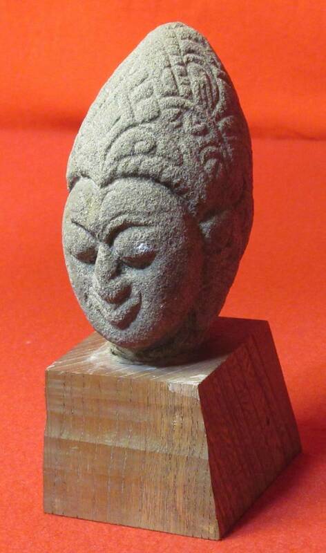 仏教美術 仏像『石造りの仏頭』クメール（高さ10,5㎝）石仏 中国美術 ガンダーラ ヒンズー教
